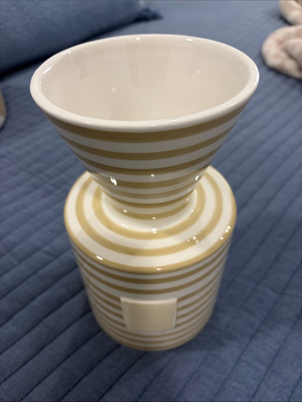 Happy Everything Coton Colors Collection Striped Ceramic Vase in Tan/Cream